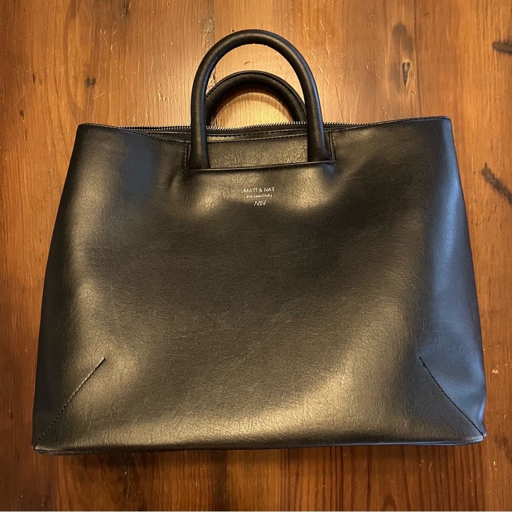 Matt & Nat Kintla Vegan Satchel with adjustable removable strap, Black 14x11x7